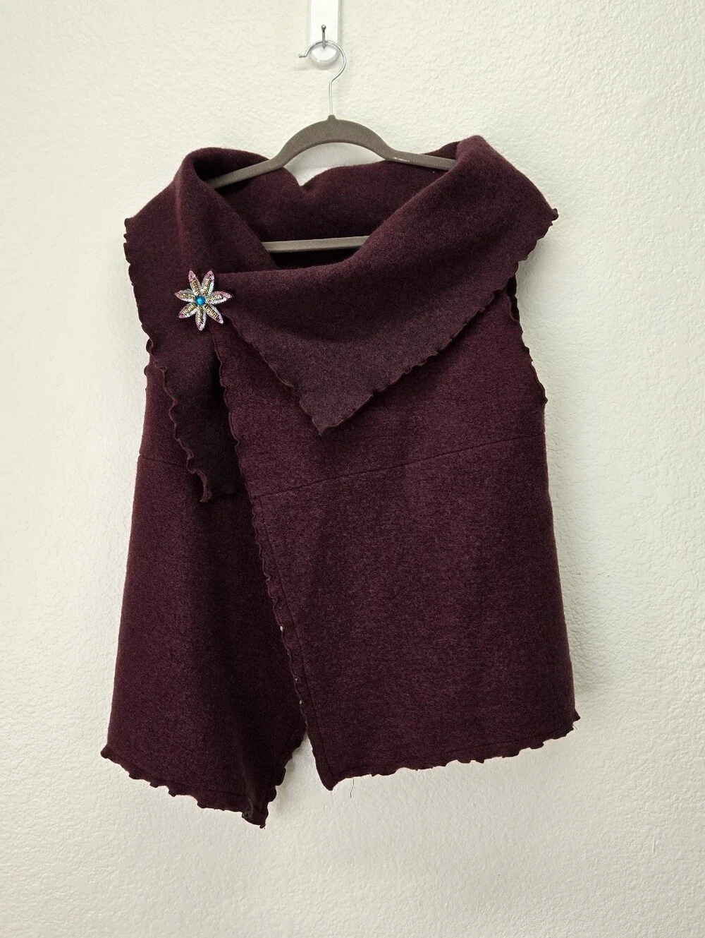 VTG Wrap Vest Felted London in Old Rose, Rosewood Handmade Wool Blend One Size